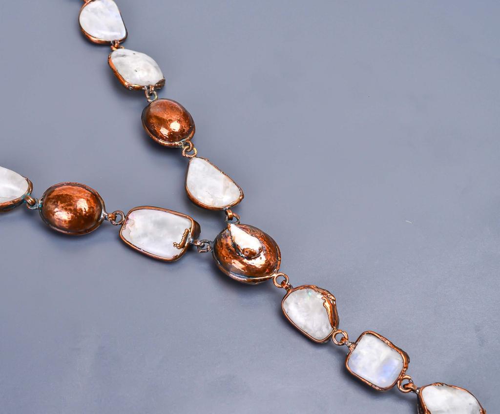 Crown Chakra Rainbow Moonstone Gemstone Copper Chain Engagement Necklace Jewelry V-18