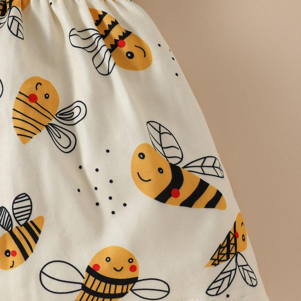 Set Vestito con Stampa Ape per Neonate: Abito senza maniche con giacca in pizzo a maniche lunghe