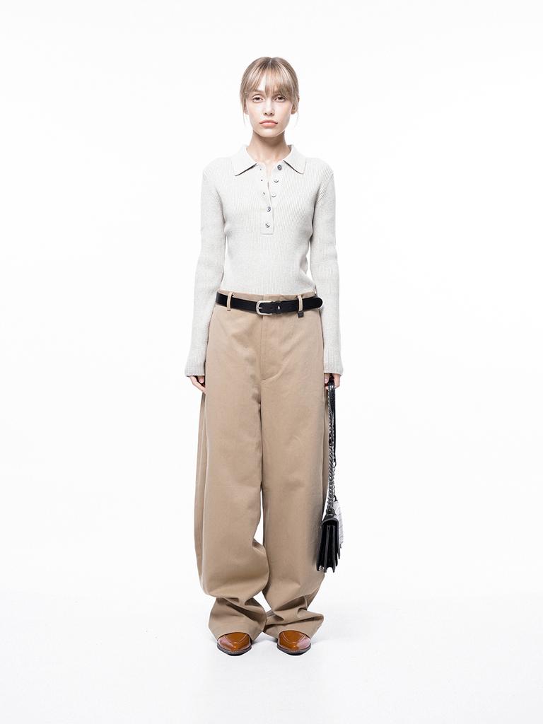 Chaenseseunoi Side Tuck Wide Cotton Slacks - Beige /M243Pt04Bew
