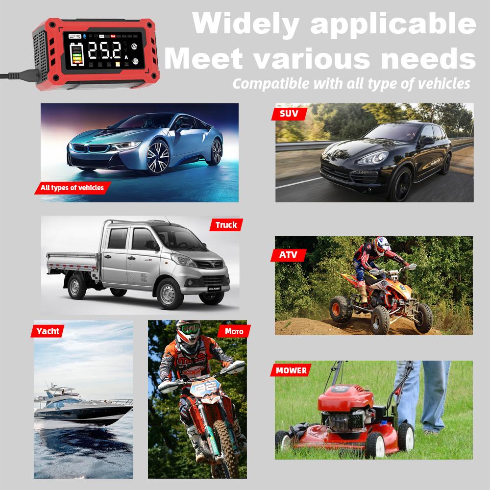 12V-24V 25A /15A Autobatterieladegerät Booster Touchscreen Impulsreparatur Schnellladung für AGM GEL Blei-Säure LiFePO4