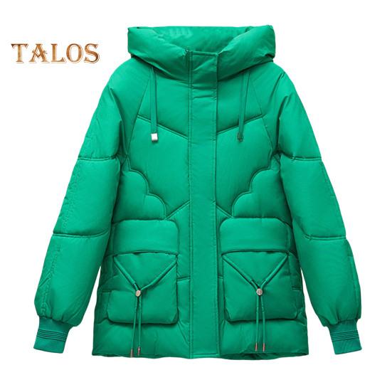 

Зимнее пуховое пальто с утолщенным капюшоном, карманами, застежкой-молнией, шнурком и карманами, ветрозащитное, сохраняющее тепло, повседневная верхняя одежда для холодной погоды M зелёный