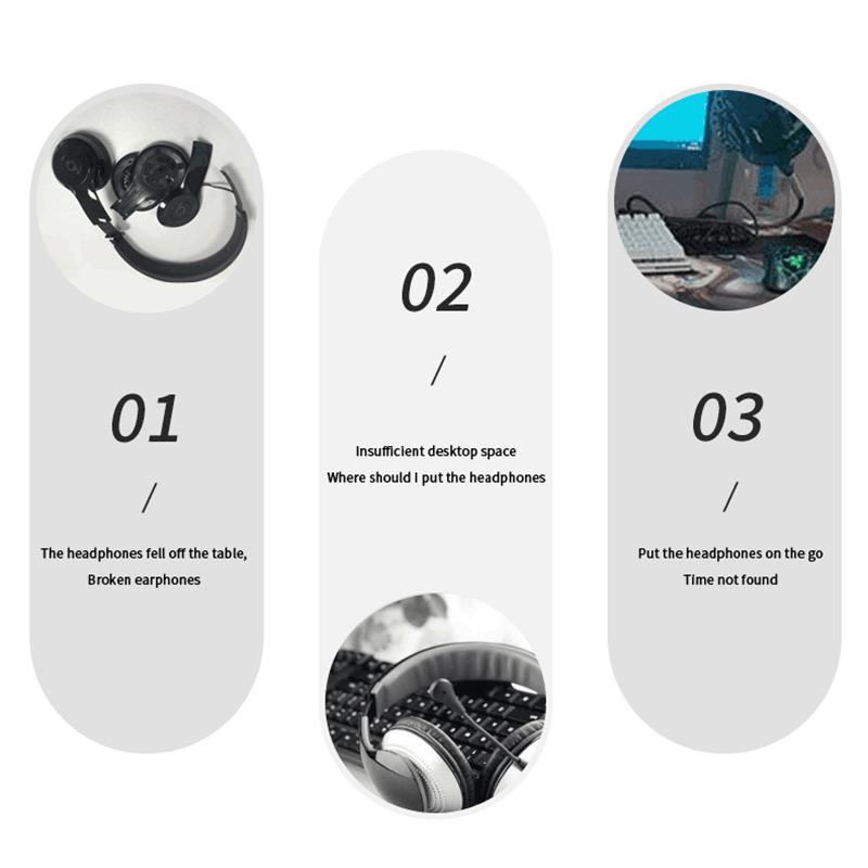 Universal Headset Stand Table Side Hanging Storage Rack 360°Rotating Headphone Organizer Clamp No Punch Desk Hanger For Earphone