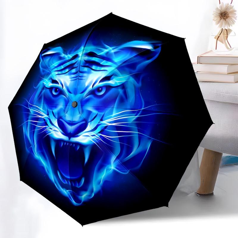

1pc Blue Tiger Automatic Open/Close Umbrella - Compact Travel Umbrella, Gift for Birthday, Holiday yy260106033