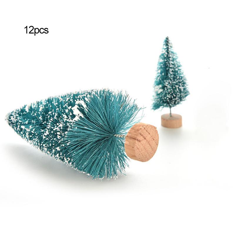 12pcs Sisal Silk Blue Green Small Christmas Tree Mini Christmas Tree Desktop Ornament