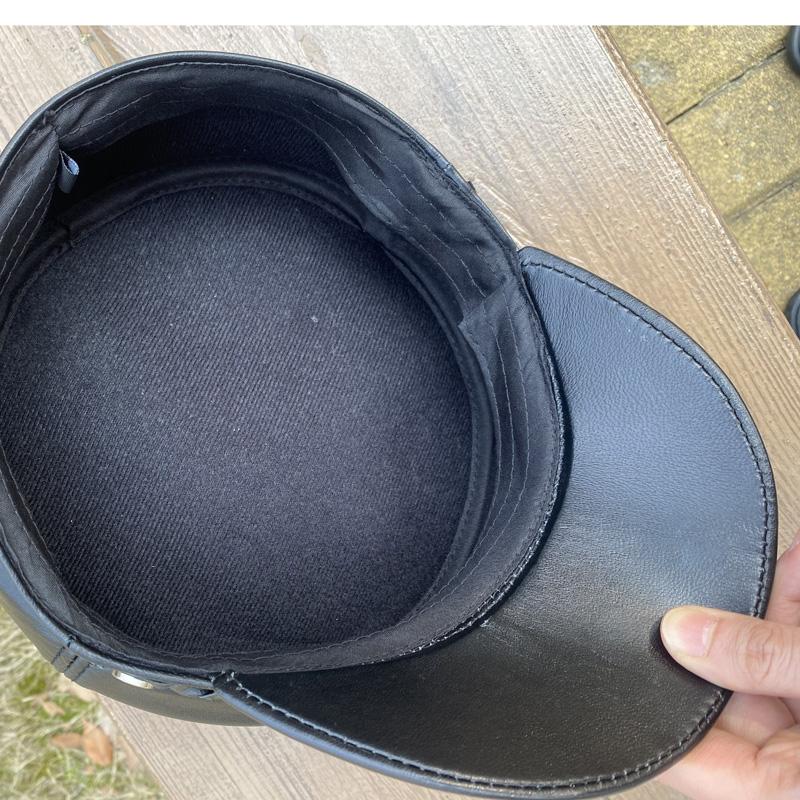 High Quality Genuine Leather Women Military Hat Winter Warm Outdoor First Layer Sheepskin Leather Hat Military Hat Women