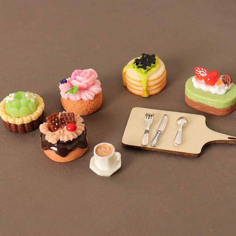 1/12 Puppenhaus Simulation Kaffee Kuchen Dessert Set Puppenhaus Mini Küche Tablett Geschirr Zubehör Puppenhaus Dekoration