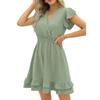 Summer  High Waist White Dress Sweet V-Neck Ruffle Short Sleeve Dot Dress Casual Cotton Linen Beach Mini Dress Vestidos 25628