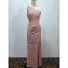 Damen Pailletten One-Shoulder Ärmelloses Schlitz Knöchellanges Bodycon Kleid