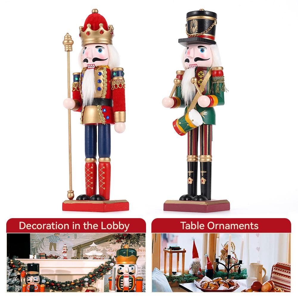 2Pcs 30CM Wooden Nutcracker Puppet Figurine Hand Painted Nutcracker Soldier Model Doll Christmas Ornaments Home Decoration