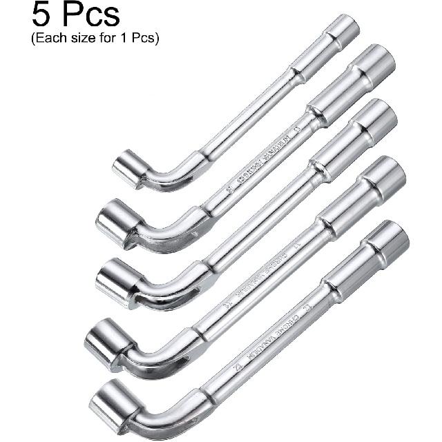 HARFINGTON 5pcs L Shaped Angled Hex Socket Wrench 8/9/10/11/12mm High Carbon Steel Double Ended Metric 6 Point Tubular Socket Spanner for General
