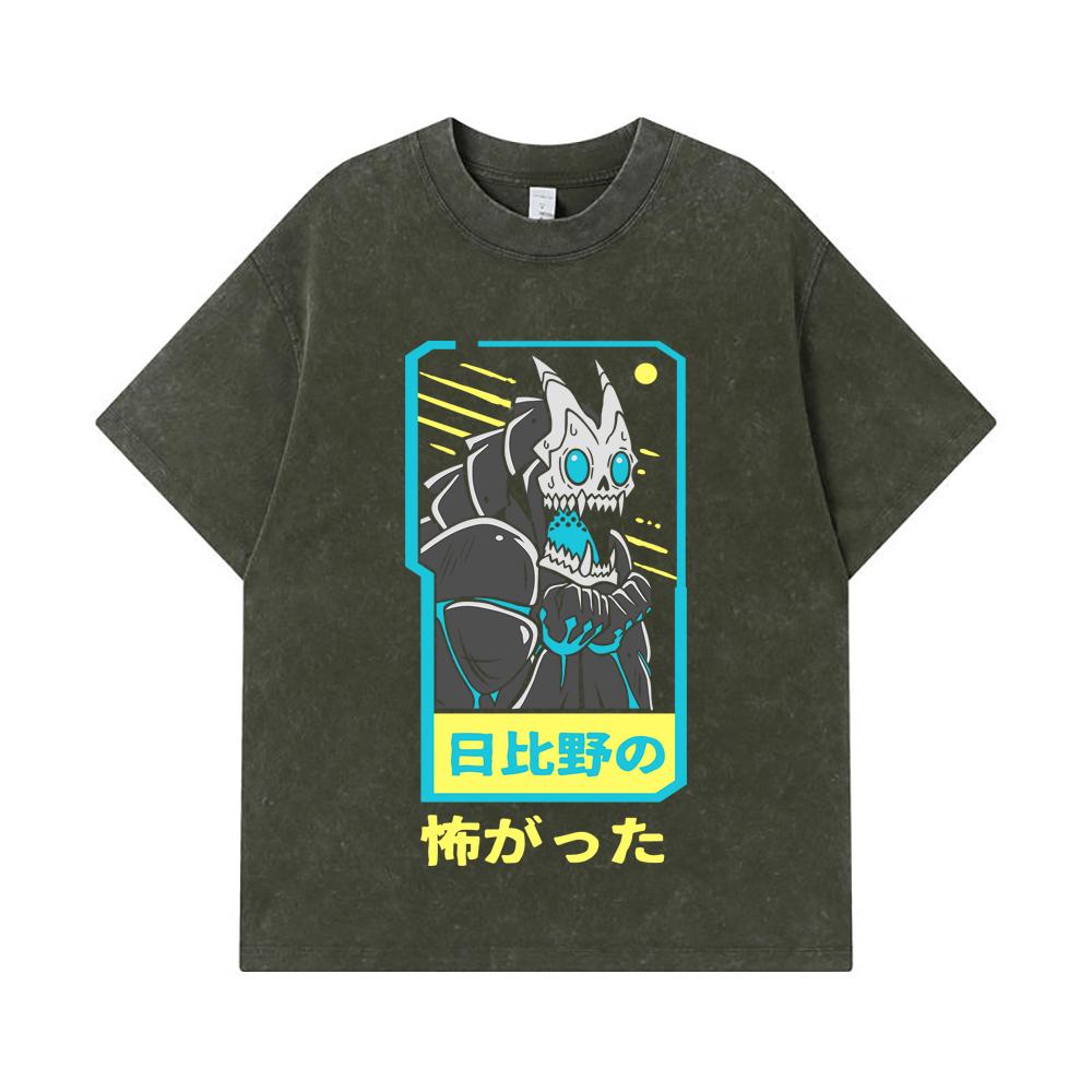 

275 GSM Washed T-shirts 100% Cotton Kaiju No 8 V20 Kafka Print Unisex Heavy Cotton T Shirt S армия зеленый