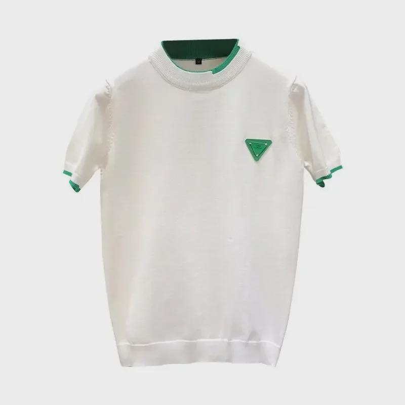 Men's Trendy White Knitted Ice Silk Short-Sleeve Sweater T-Shirt