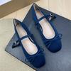 Fashion Flat Shoes for Women Suede Square Toe 2025 Spring and Autumn New Bow Flat Bottom Mary Jane Shoes Plus Size Women's Shoes 43 44