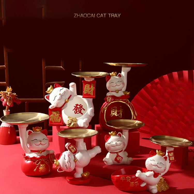 Glückskatzenstatue Heimdekoration Schlüsselaufbewahrungsschale Schmuckstück Katzenskulptur