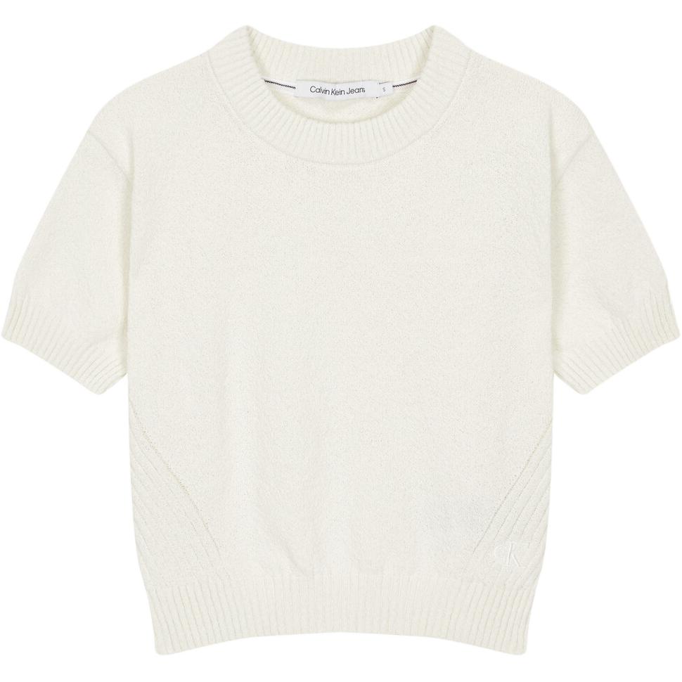 

Calvin Klein Удобный минималистичный однотонный трикотажный топ с коротким рукавом для женщин, цвет слоновой кости J224353-YBI XS