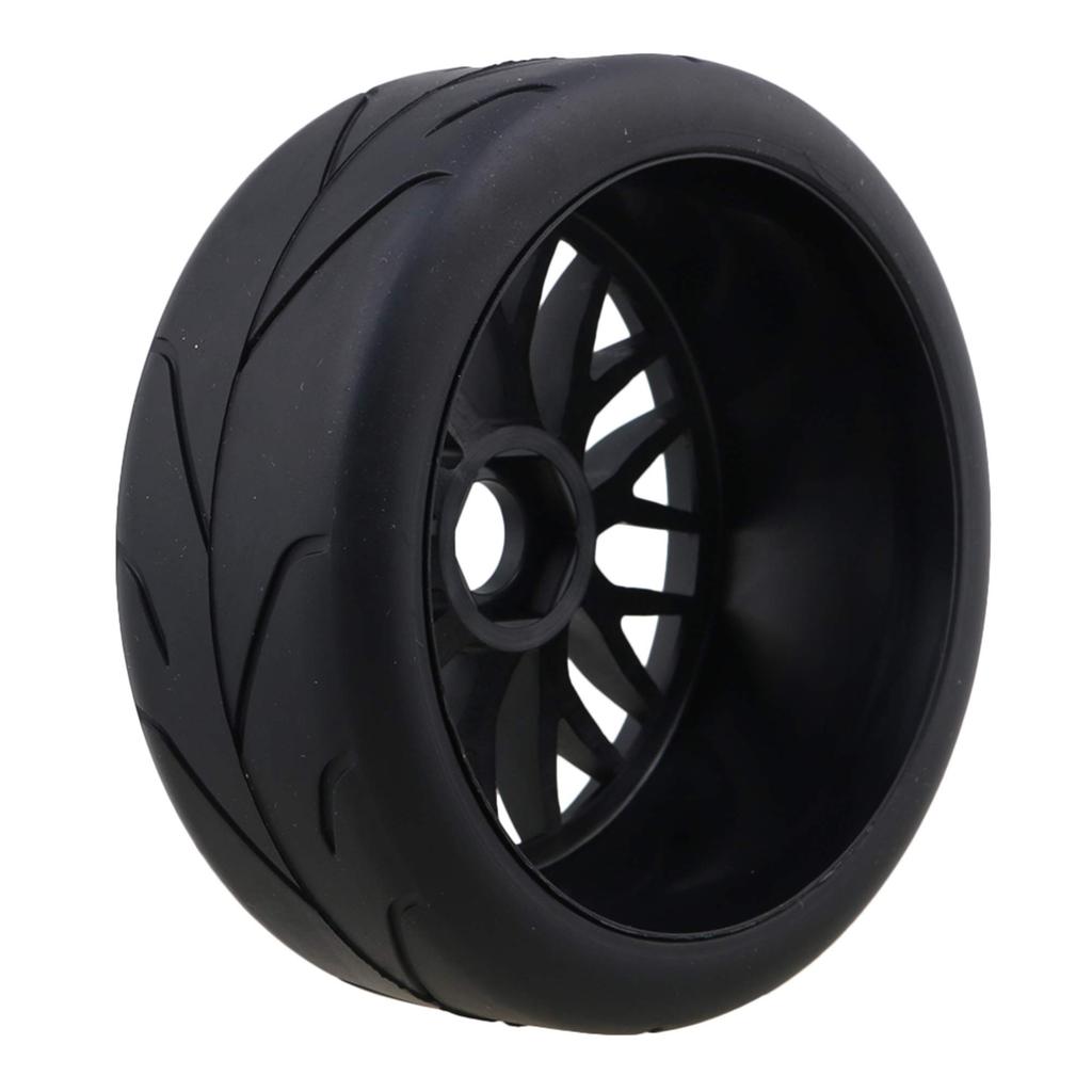 Mxfans 4-Pack Black RC 1:8 Off-Road Car Rubber Tire & Plastic Y-Type Wheel Rims with 17mm Drive Hex (Branched Pattern)