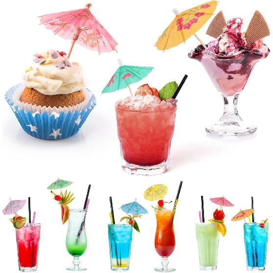 Cocktail Umbrellas - 50PACK Drink Umbrellas for Drinks, Paper Mini Umbrella for Drinks Hawaiian Cupcake Toppers Cocktail Garnishes Colorful Paper