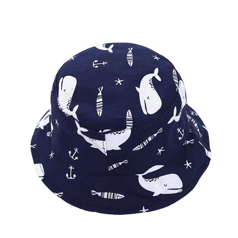 1 Piece Cotton Breathable Kids Fisherman Hat 0-4 Years Cartoon Printing Whale Baby Bucket Hat Infant Toddle Sun Hat