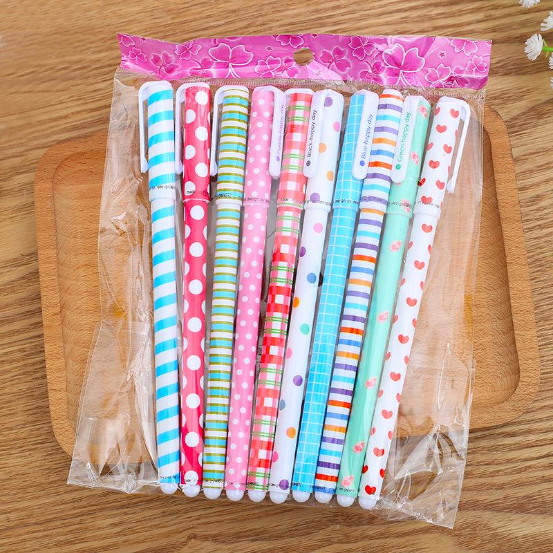 10-Piece Set of Fresh and Cute Neutral Water Pens - Colorful Floral Pattern In Pen Case