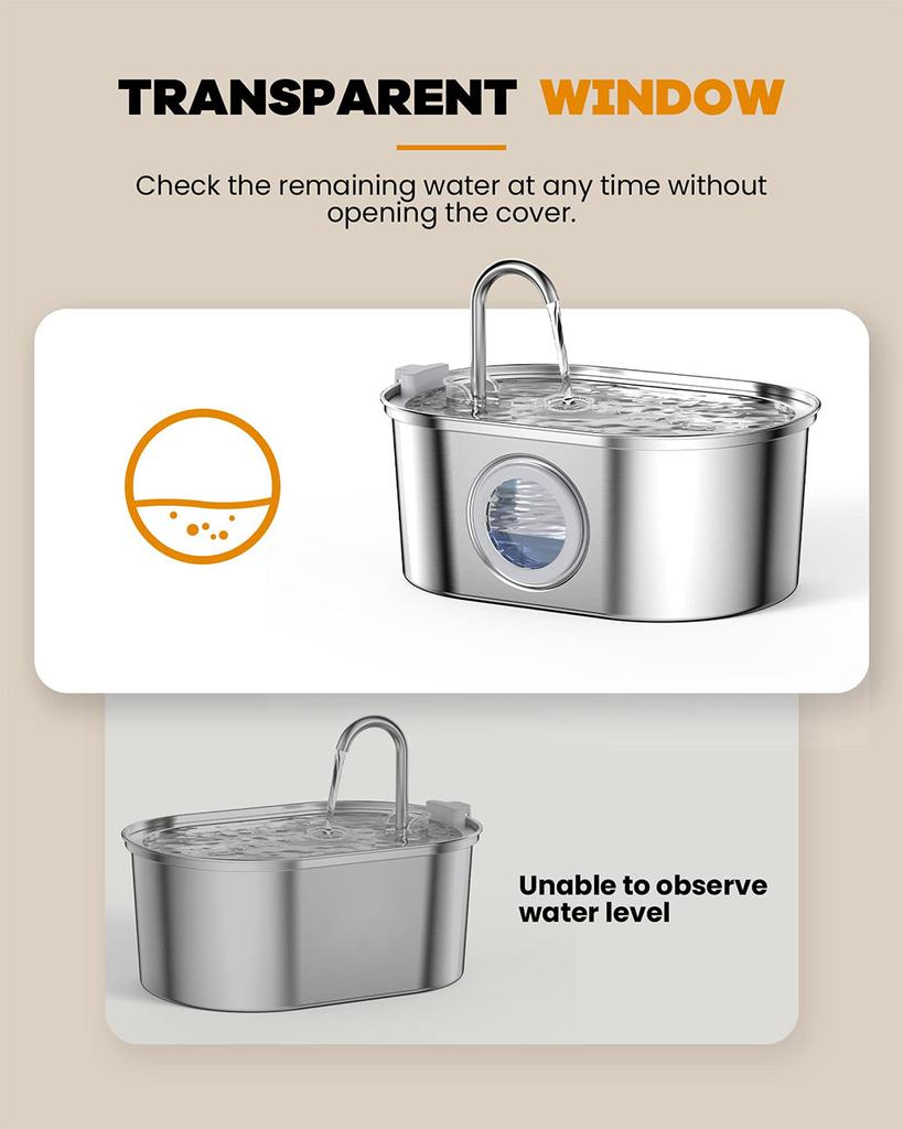 3L Kedi Su Pınarı 5V Paslanmaz Çelik Evcil Hayvan Kedi Su Sebili Şeffaf Pencere Tasarımlı Köpekler İçin Filtreli Pınar