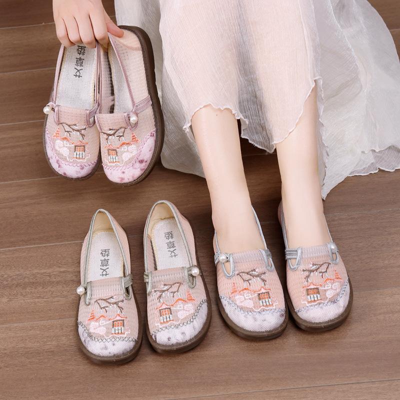 Summer mesh women's shoes soft sole mother Beijing cloth shoes new Chinese style new fashion wide foot embroidered shoes children