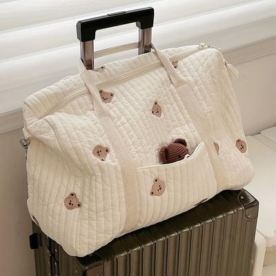 Fashion Simple Embroidered Cute Bear Storage Zipper Embroidered Cotton Mommy Baby Stroller Bag Diaper Bag