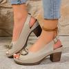 Large-sized Thick-heeled Shoes Fish-mouthed Mid-heeled Sandals Large-sized Sandals Devotion