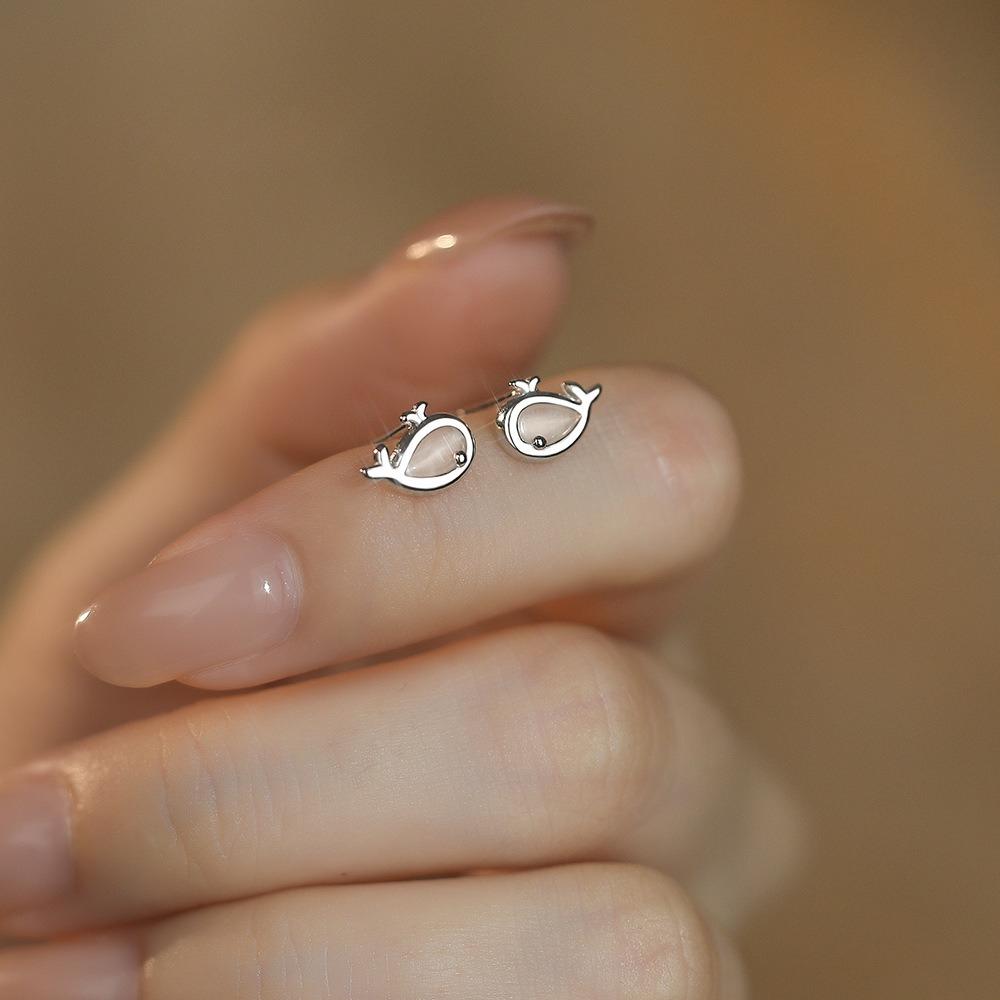 Cute cat's eye dolphin earrings for women, niche, fashionable and exquisite.