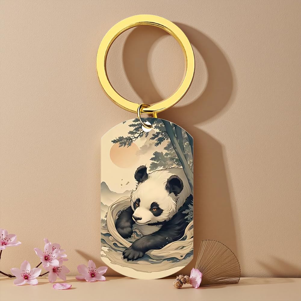 Panda Keychain Japanese Nature Relaxing Mountain Gift Box Stylish Key Japanese Zen Decor [XIOUDO] Ukiyo-e Design, Accessory, Scenery, Included,