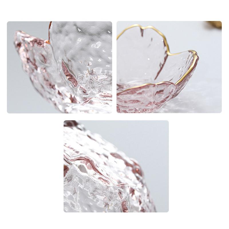 Small Glass Dish Nordic Style Gold Inlay Glass Sauce Bowl Bbq Seasoning Dipping Flower Petal Bowl Glass Seasoning Dish