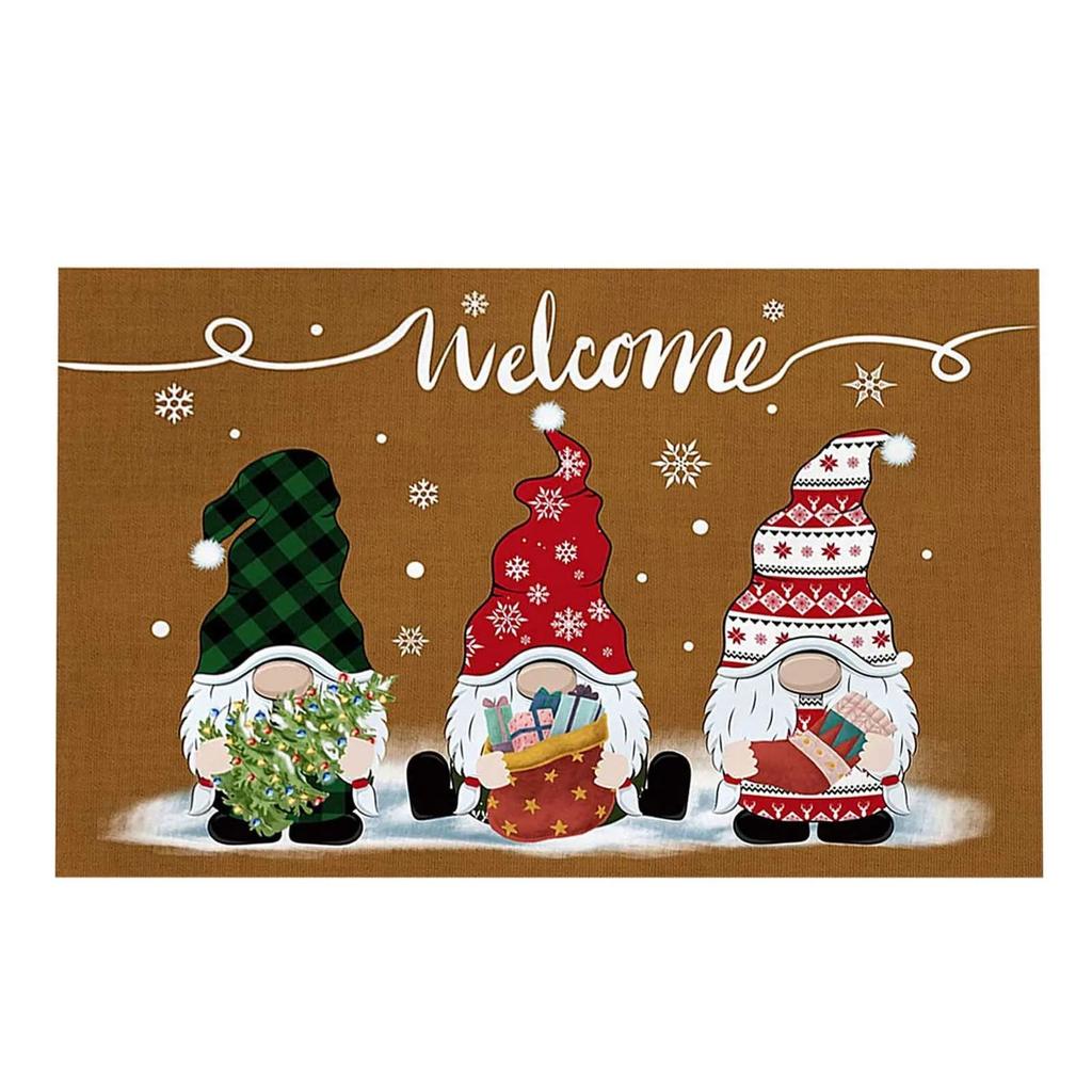 VIKAMA Blue Christmas Dwarf Crystal Velvet Carpet Entrance Welcome Mat Living Room Bedroom Kitchen Winter Home Decor Mat