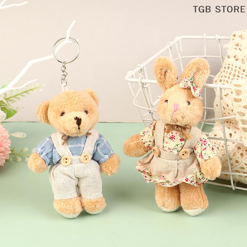 Cartoon Rabbit Soft Stuffed Doll Wear Clothes Bear Plush Keychain Toy Pendant Backpack Bag Key Ring Decor Kid Gift
