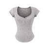 Damen Einfarbiges Slim-Fit T-Shirt mit Herzausschnitt & Gebogenem Saum