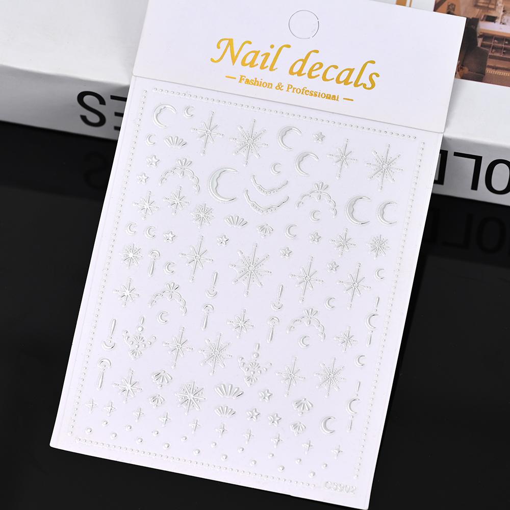 

3D Gold Sun/Moon/Star Bronzing Nail Art Sticker 8*10cm Laser Star Moon Design Nail Decal Gold Silver Self-Adhesive Slider &*& 1