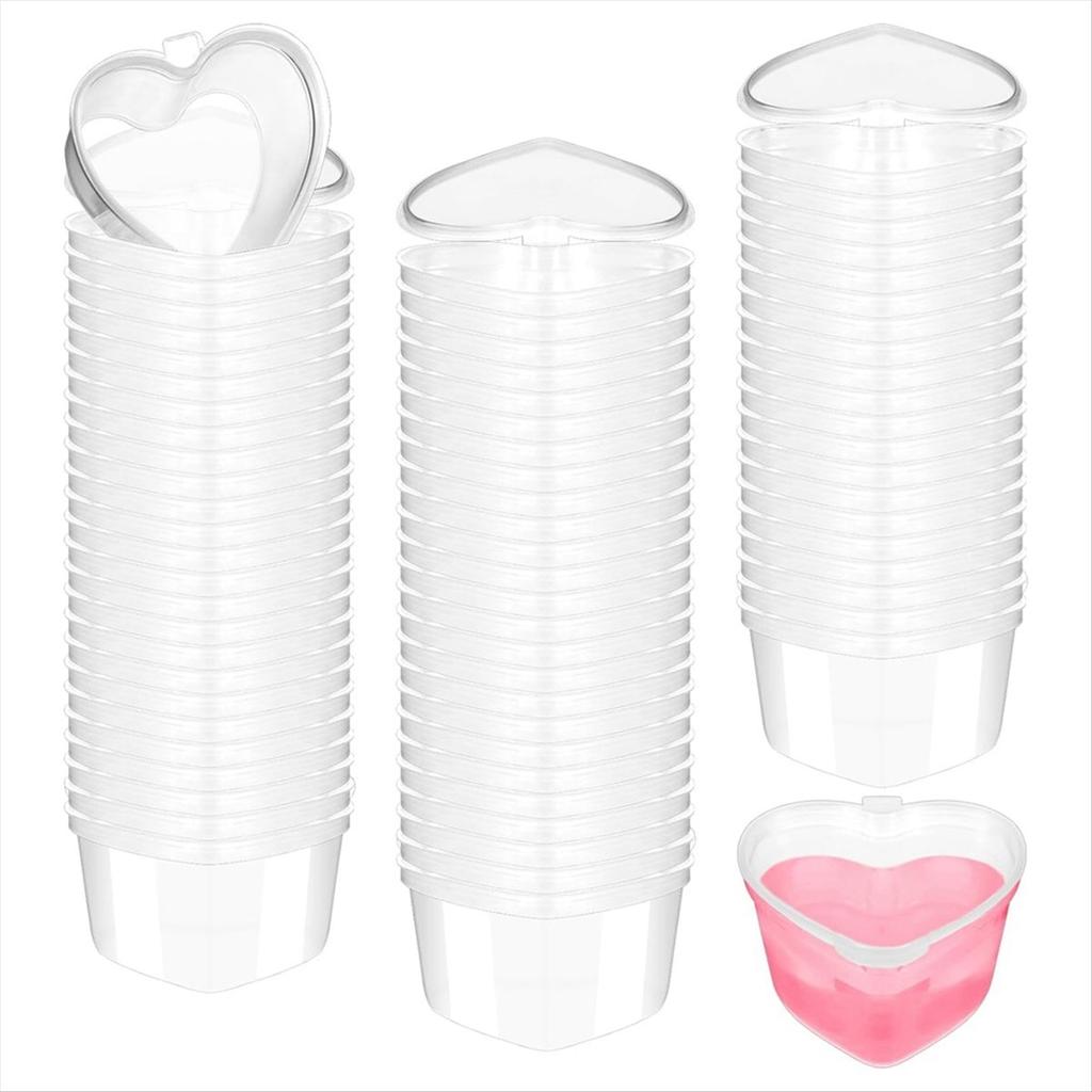 2025+ 100 Stück 2,4 oz Valentinstag Herzförmige Behälter Kunststoffbox mit Deckeln Wiederverwendbare Kleine Portionsbecher