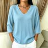 Maglione Casual da Donna con Scollo a V, Vestibilità Larga, Maniche a Tre Quarti