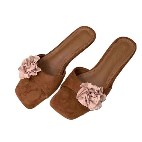 National Style Fairy Flower Summer Retro Slippers Shoes One Word Chinese Wedge Heel New 2025 New with Skirt Sandals