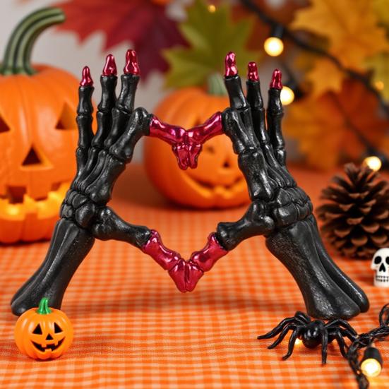 Skeleton Hand Figurine Halloween Gothic Love Heart Gesture Bone Hand