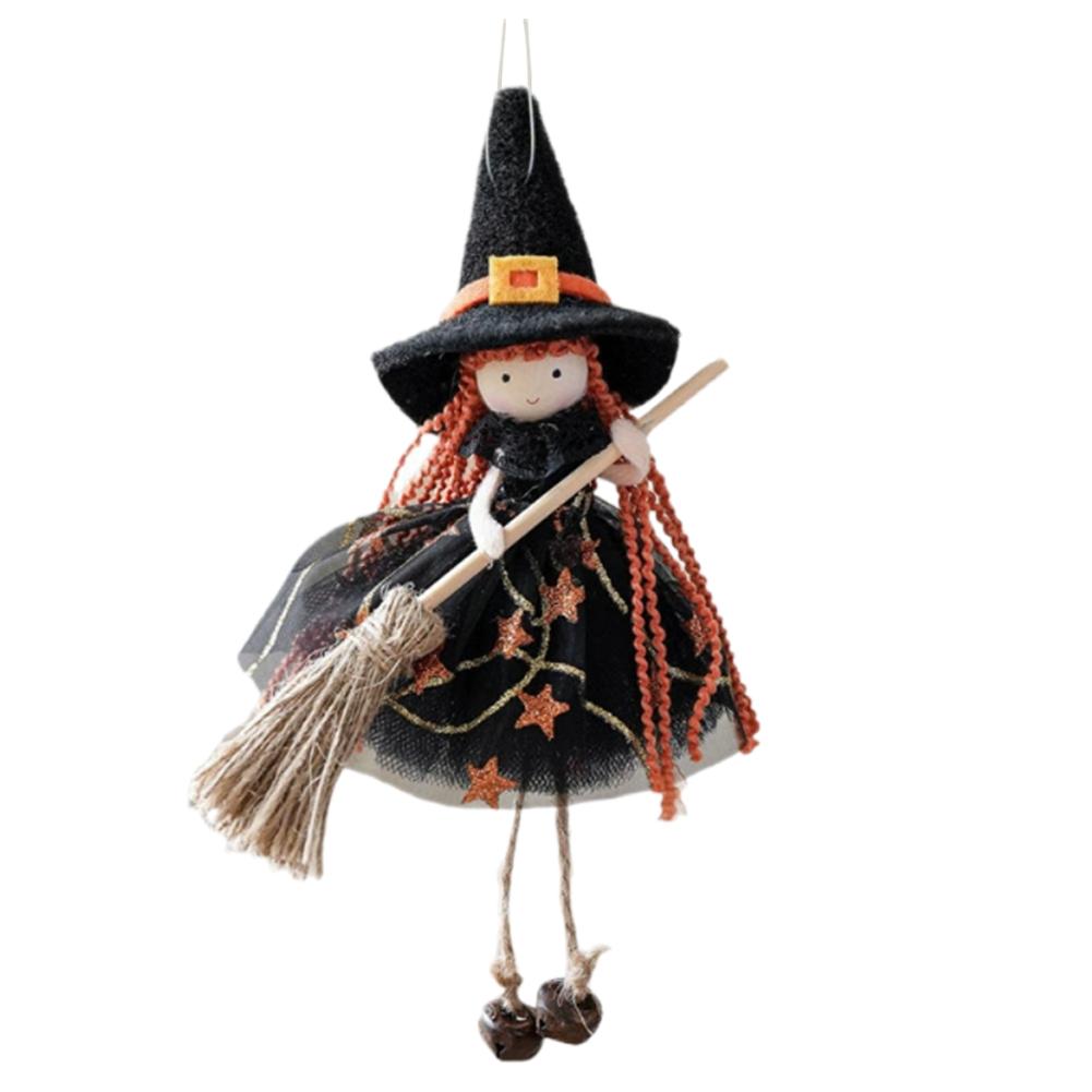 Halloween Ornament Witch Girl Broomstick Angel Hanging Pendant Mesh Silk Design For Christmas Tree Party Festival Decoration