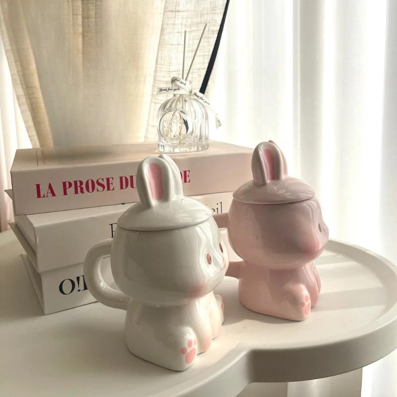 Cute INS Style Ceramic Mug Creative Kawaii Rabbit Coffee Cup Couples Cup Breakfast Milk Tea Mug Valentine's Day Gift