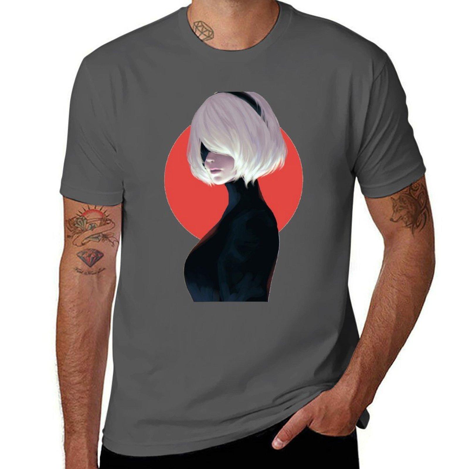 Nier automata 2B Футболка мужская футболки для мужчин футболка мужчина однотонная Футболка 4XL