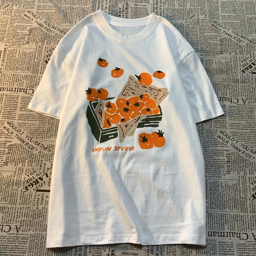Original Box of Orange American Retro Fun Print Men Women Tees Loose and Versatile BF Pure Couple Short Sleeve T-shirt Graphic