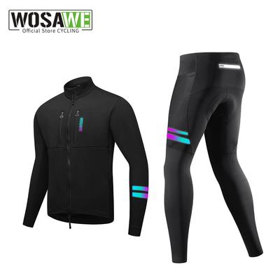 Wosawe Fall and Winter Men's Fleece Warm Cycling Jersey Shockproof Breathable Mesh Breathable Bicycle Road Cycling Suit