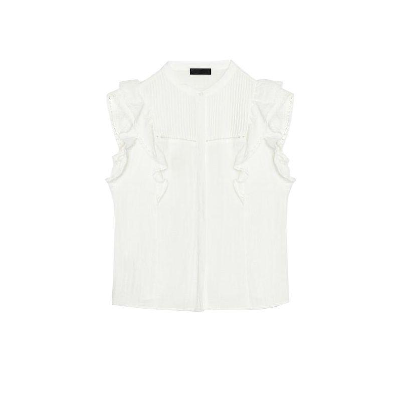 Summer New Women Clothes French Style Sweet Style Vertical Lace Laminated Decoration Sleeveless Shirts 2157042