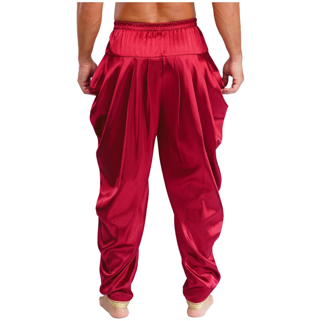 Herren Satin Dhoti Hosen Lässig Elastischer Bund Drapierte Baggy Hosen Urlaub Themenparty Ethnische Kleidung