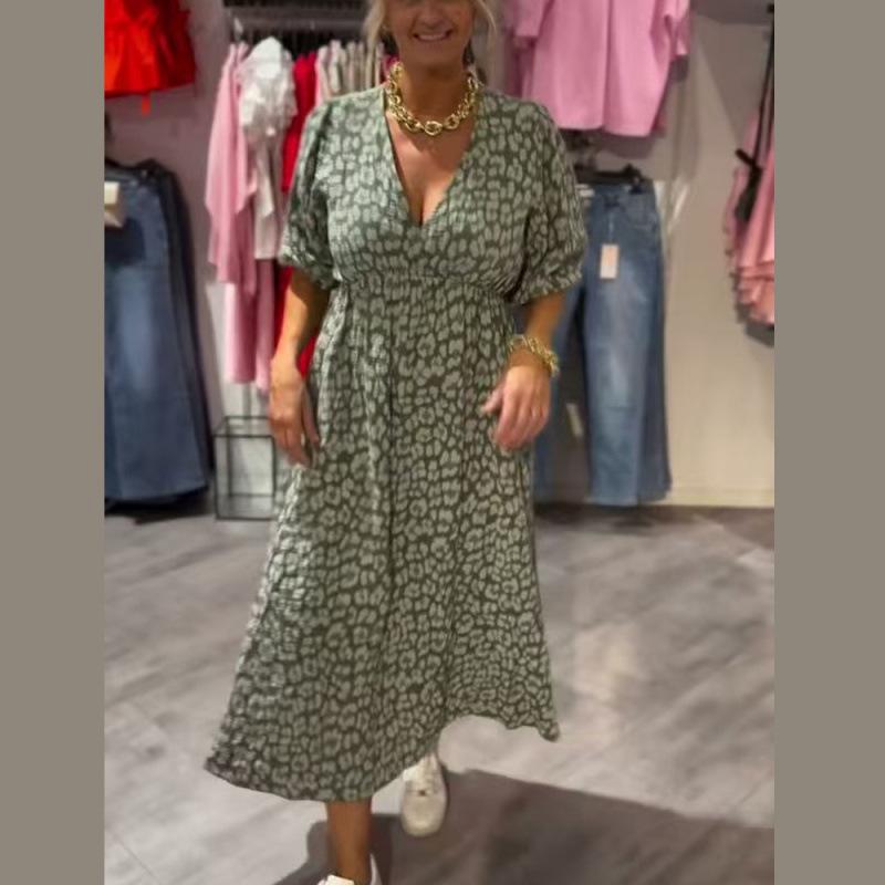 2025 European & American Style V-Neck Plus Size Printed Dress - New Summer Women's Arrivals