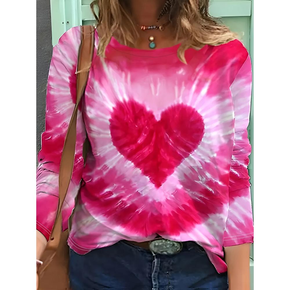 New 3D Heart Patterned Women's Long-Sleeved Round-neck T-Shirt Women's Urban Fashion Long-Sleeved Top For Autumn And Winter