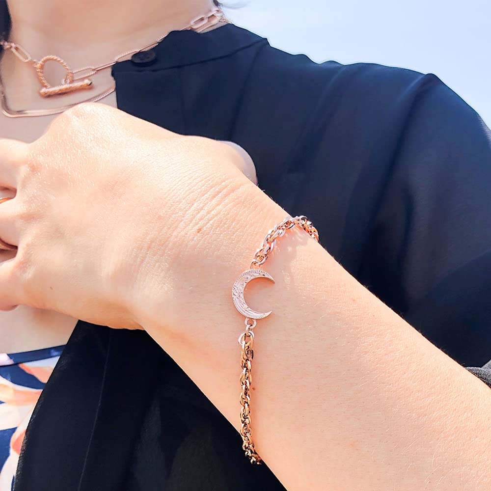 Hawaiian Jewelry Crescent Stainless Pink Gold [JULAISU] Bracelet, Moon, Women's, Men's, Scroll, Wave, Hypoallergenic, Surgical, Steel, Gift,
