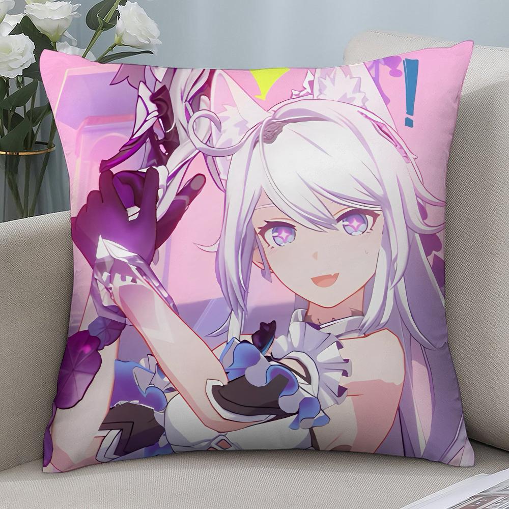 Kiana Kaslana Anime Girl Pillow Case Short Plush Pillow Covers Sofa Decorative Gift Home Double-sided Printing Cushion Cover