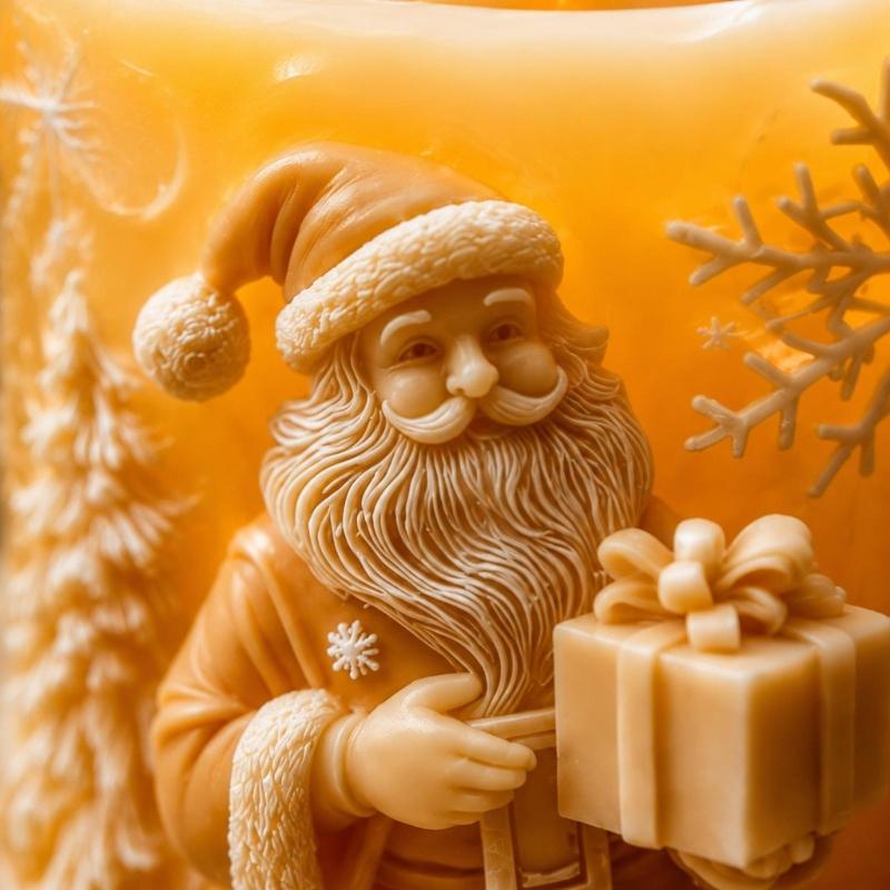 Embossing Santa Candle Casting Mould Holiday Cylinder Candle Making Mould for Making Candle Christmas Decoration